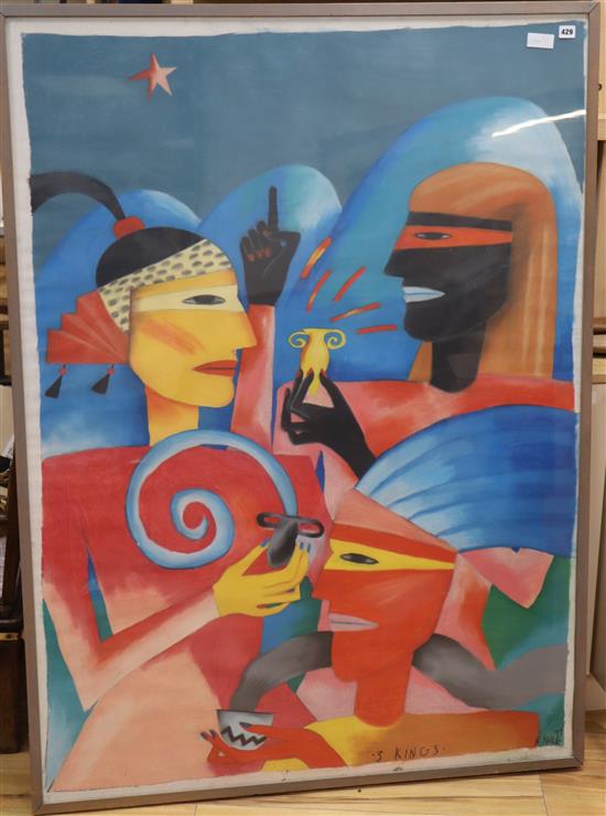 N Nile, pastel, Three Kings, signed and dated 89, 149 x 108cm